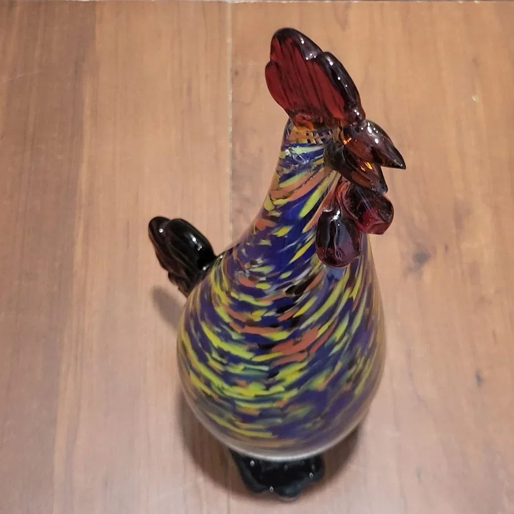 VTG Art Glass Rooster Multicolored Speckled Hand Blown Figurine